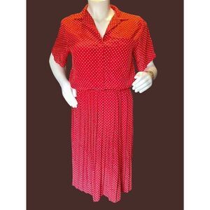 Vintage 70's Liz Roberts Inc Red White Polka Dot dress Sz 16
